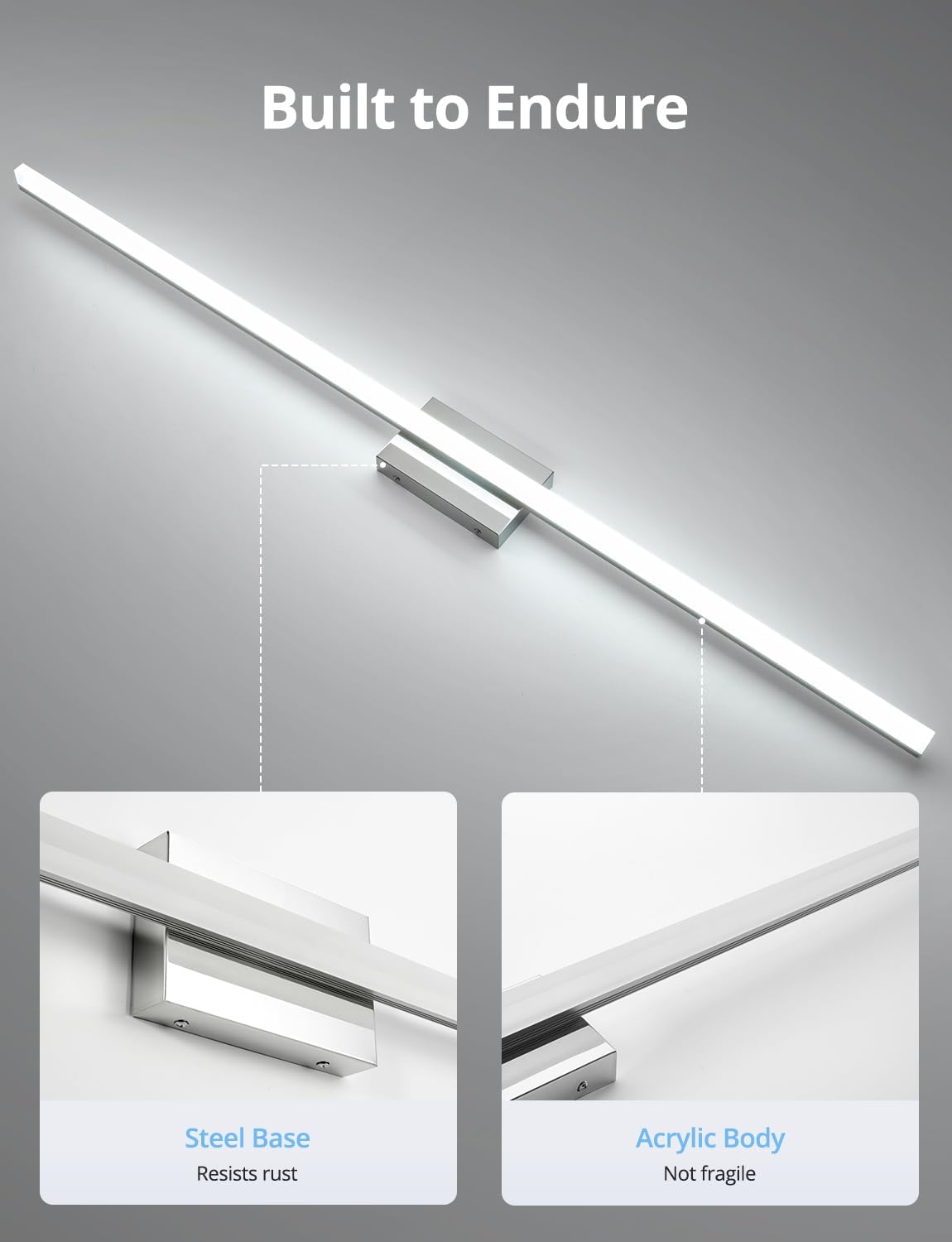 Bathroom Vanity Light Fixtures Above Mirror, Modern Wall Lamp Chrome | 48 Inch Extra-Long, Gentle Shadow Free, Linear Design, for Makeup, Simple Slim, Splash-Resistant, 6000K Cool White, 1 Pack