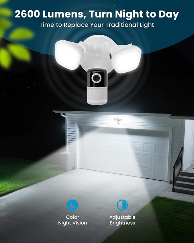ieGeek Floodlight Camera, Outdoor Home Security Camera, 2K Wired Flood Light