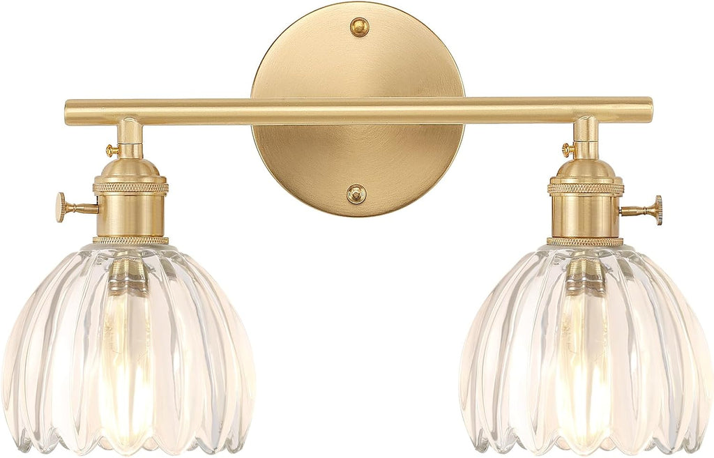 Shenmoyl Bathroom Light Fixtures, 2-Light Brass Vanity Wall Light Over Mirror