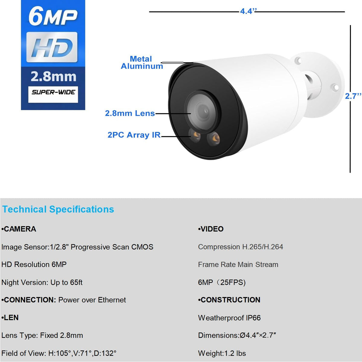 real hd 6mp add-on full color night vision, side view