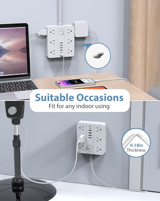 Power Strip Surge Protector 20ft Extension Cord, SMNICE Flat Plug
