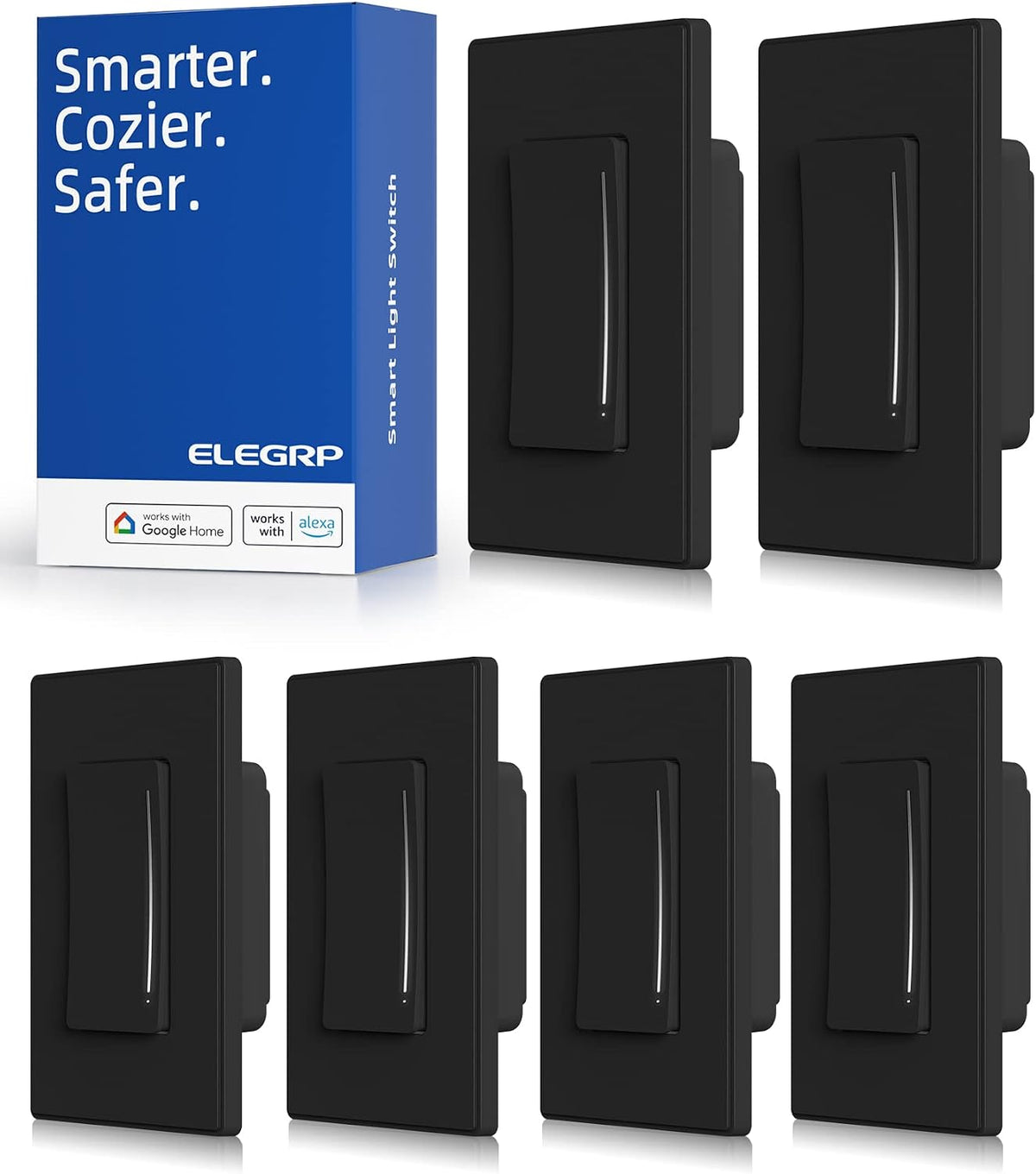 ELEGRP Smart Dimmer Light Switch DTR30, Single Pole or 3 Way, 2.4GHz Wi-Fi (6 Pack)