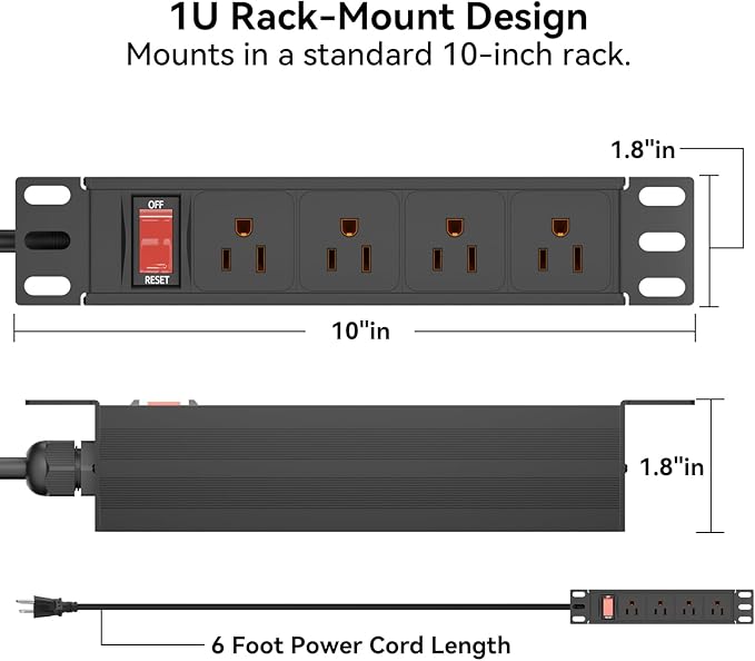 10" Rack PDU- 1U 10-inch Mini Rack Power Distribution Unit