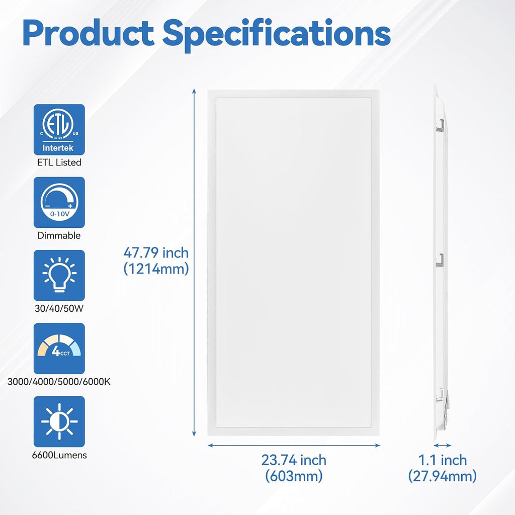 CycevSun 2x4 LED Drop Ceiling Flat Panel Light, 40/50/60W Selectable 6-Pack