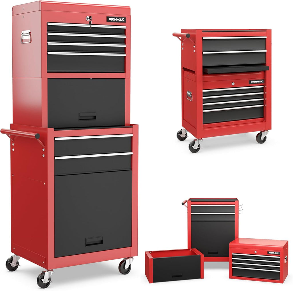 IRONMAX Tool Cabinet on Wheels, 6-Drawer Lockable Rolling Tool Chest, Red