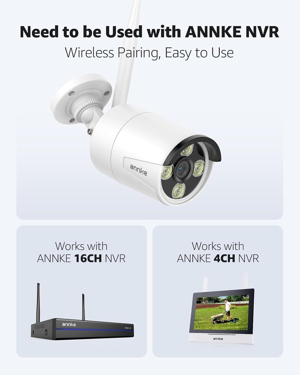 annke 2-pack outdoor 5mp bullet wireless security camera, front angle view