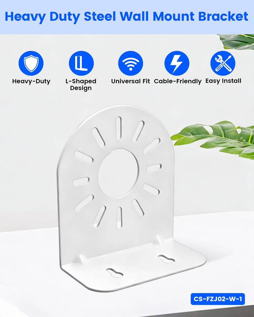 universal l-shape cctv camera bracket, metal security wall, close-up detail