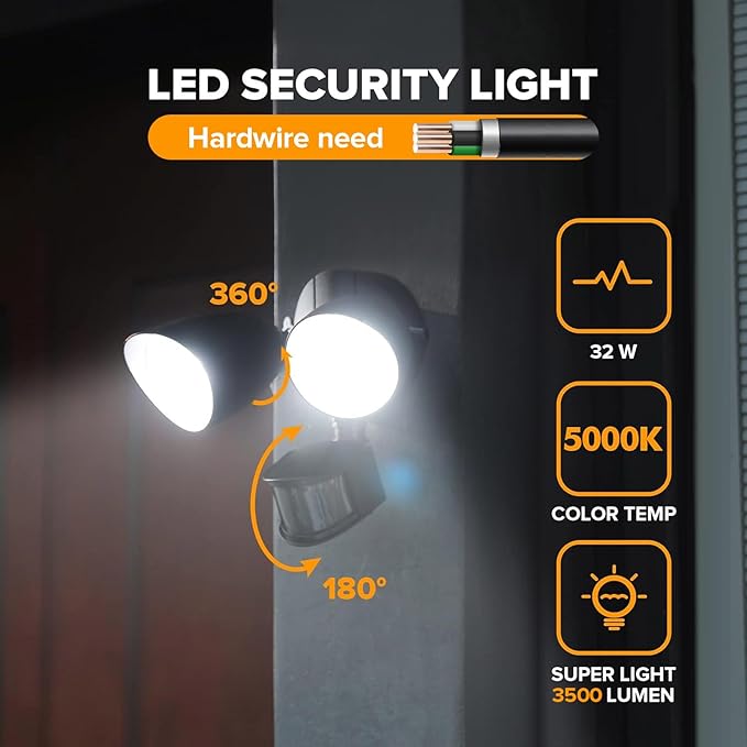 UME 2 Pack 32W 3500 Lumen LED Security Lights Motion Sensor Light Outdoor