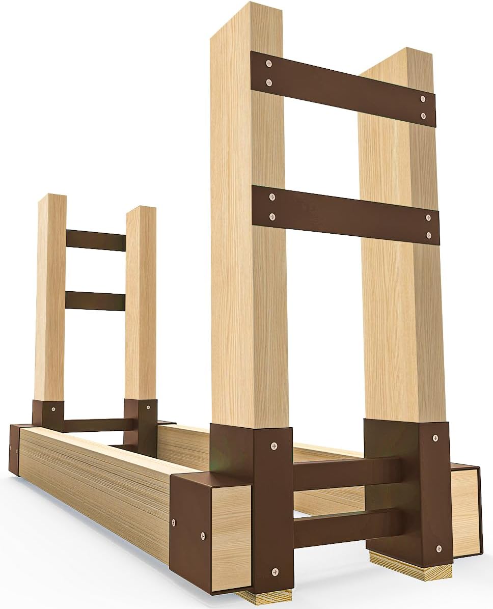 Outdoor Firewood Rack Bracket Kit for 2x4 lumber, Brown, 1 Pair