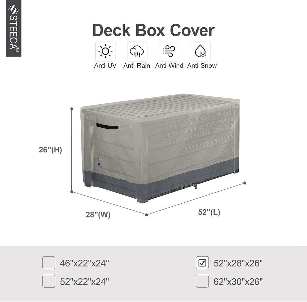patio deck box cover waterproof, 52l x 28w shown in use