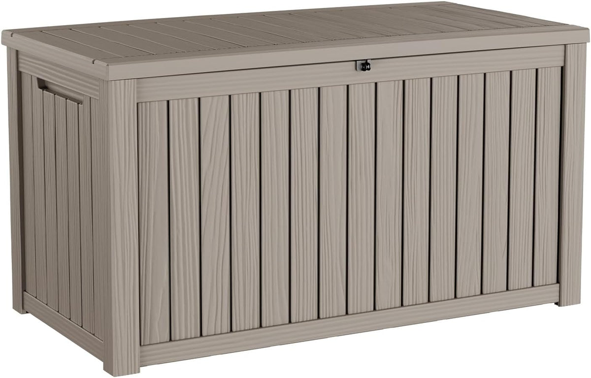 200 Gallon Outdoor Storage Box Waterproof - Outside Resin Deck Box, Lockable Storage Bin for Patio Furniture,Garden Tools,Cushions,Pool Accessories(Grey)