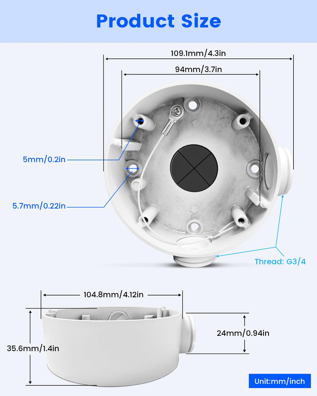 ku-ds-1260zj aluminum security camera junction box for hik, side view