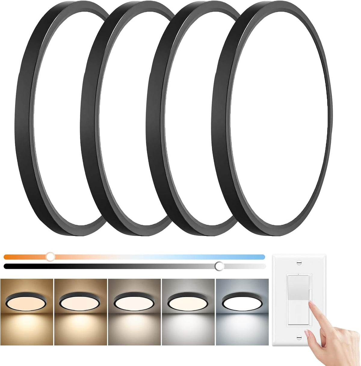 15.8 Inch Dimmable LED Flush Mount Ceiling Light, 3000K/3700K/4000K/5000K/6000K (4PK)