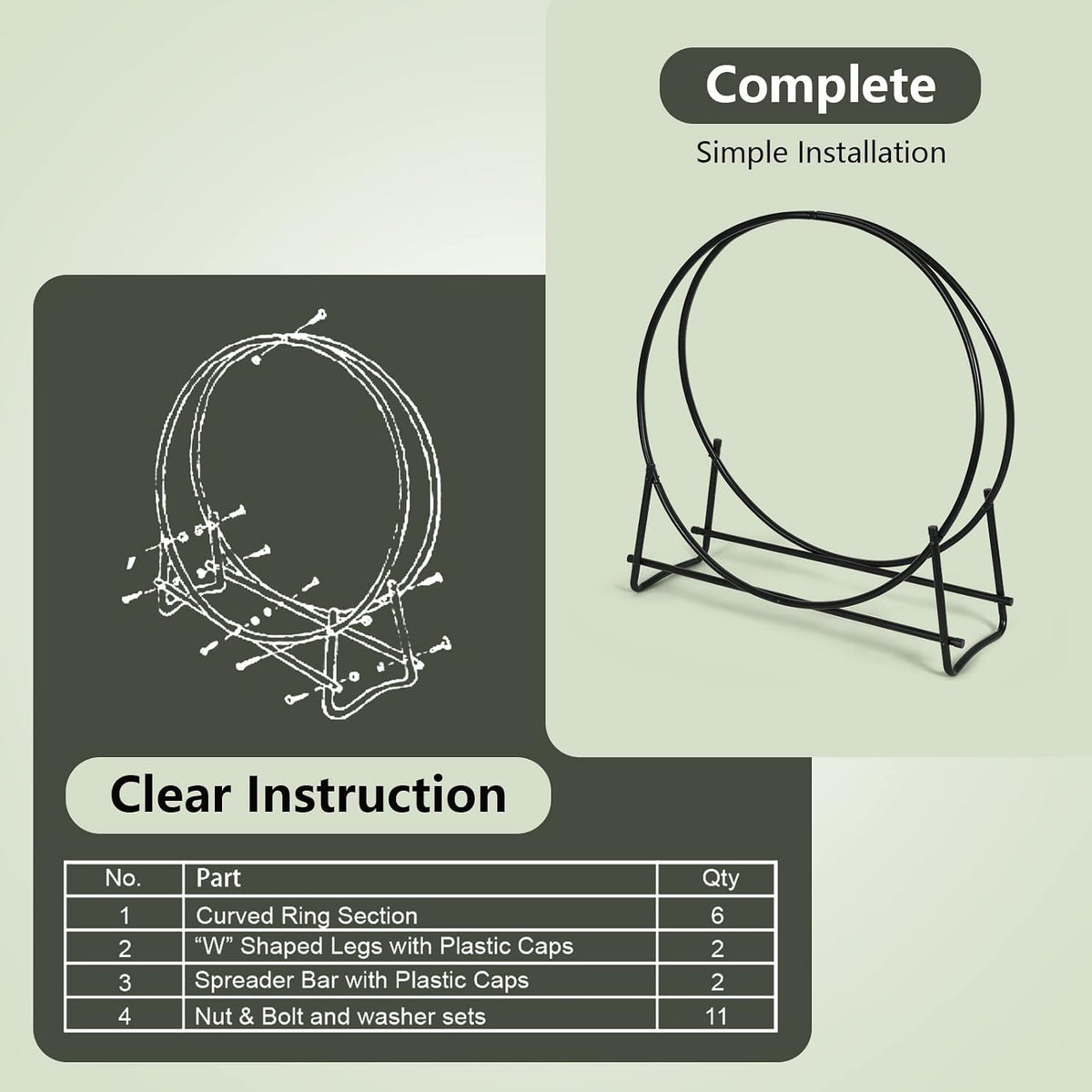 dortala 41 inch firewood log hoop, fireplace wood shown in use