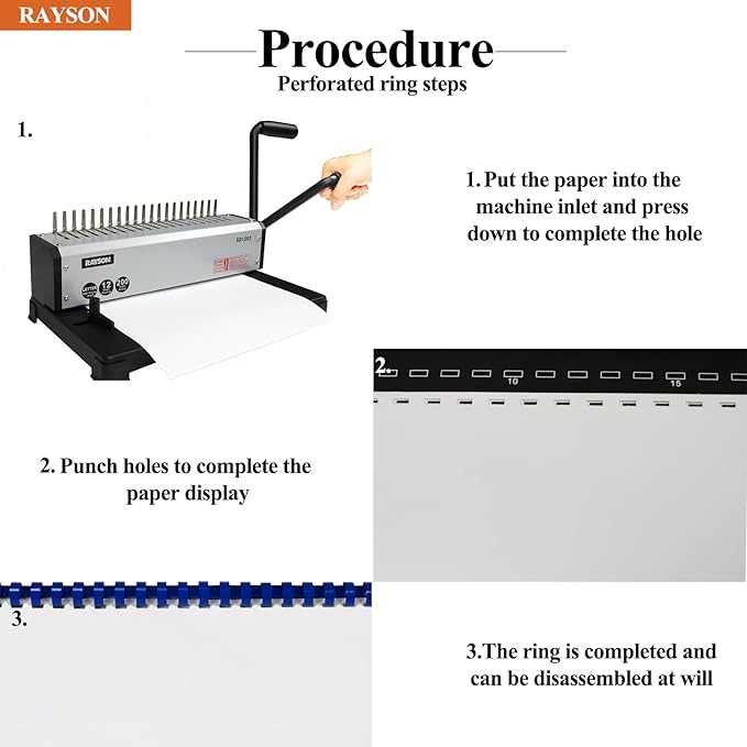 RAYSON SD1202 Comb Binding Machine, 19 Holes, Max Punching Letter Size