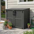 Plastic Outdoor Storage Shed, 37 Cu Ft Weatherproof Outdoor Storage Box with Double Lockable Door, All-Weather Resin Storage Cabinet for Patio, Backyard, Lawn, Garage and Poolside,Wood-Grain (Black)