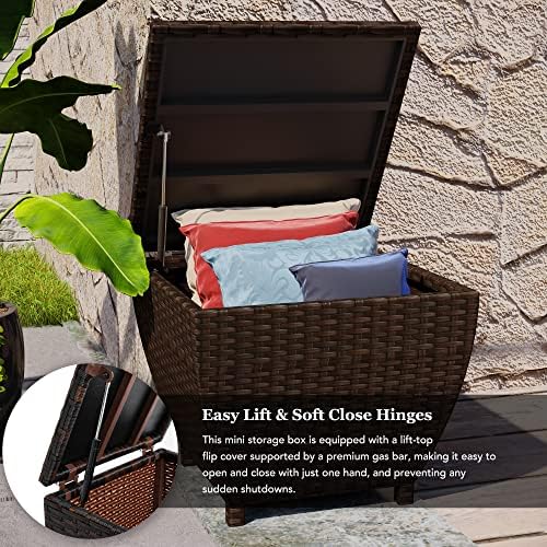 Sundale PE Wicker Deck Storage Box, 13 Gallon, Brown Outdoor Bin with Lid