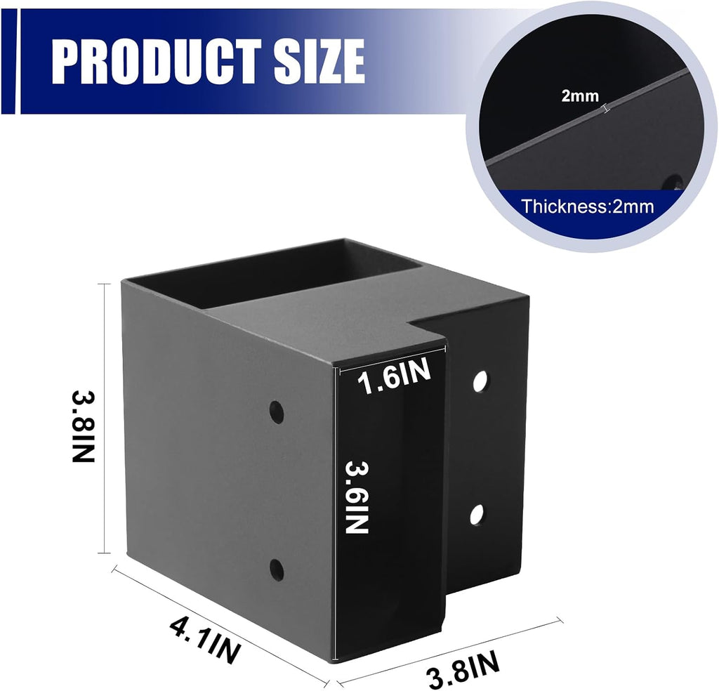 2"x4" heavy duty workbench bracket kit, black steel, close-up detail