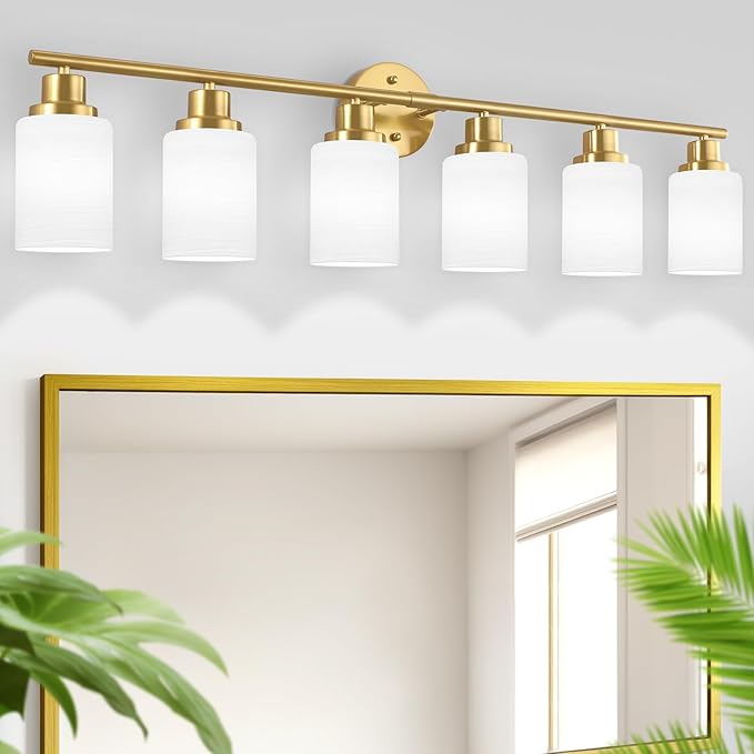 Guliaofo 6-Light Vanity Lights, Brushed Gold Bathroom Light Fixture