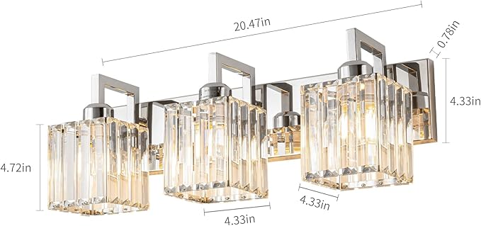 FDPBY Modern Bathroom Vanity Light 3-Lights Chrome Crystal Wall Lamp Bathroom