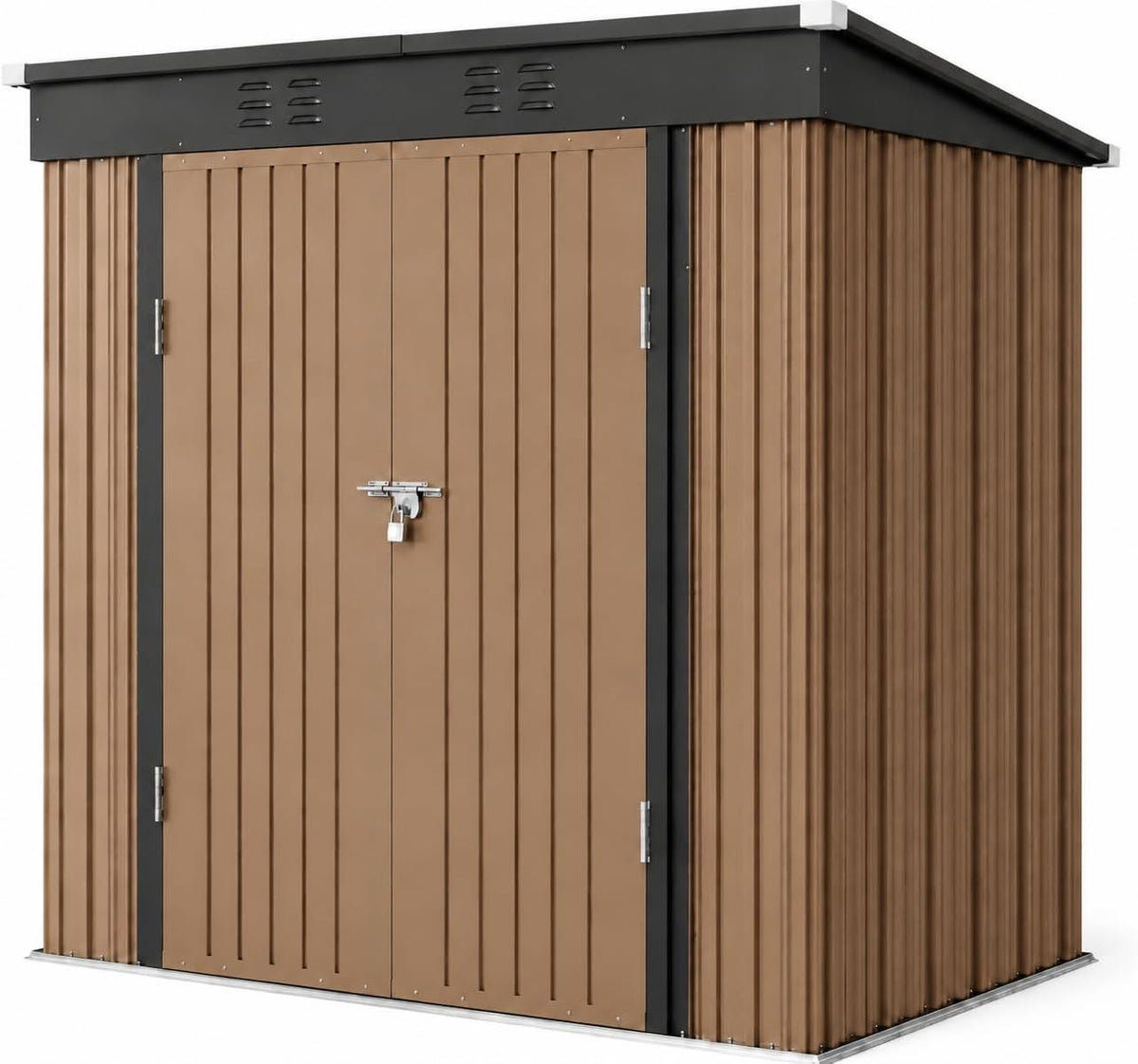 Metal Garden Shed, 2 Lockable Doors, Ventilated, for Storage of Tools and Supplies (Brown)