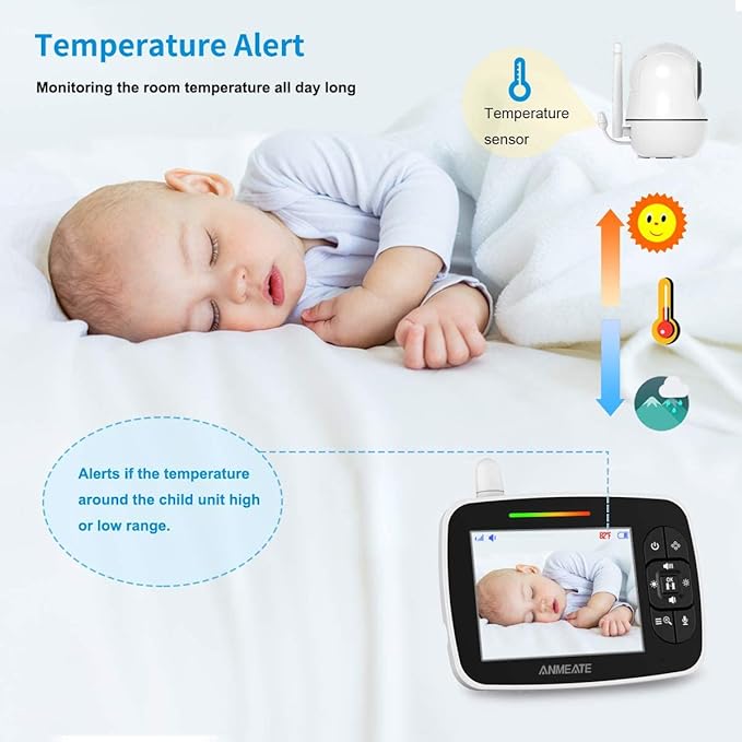 ANMEATE Baby Monitor with Remote Pan-Tilt-Zoom Camera, Large Display Video Baby