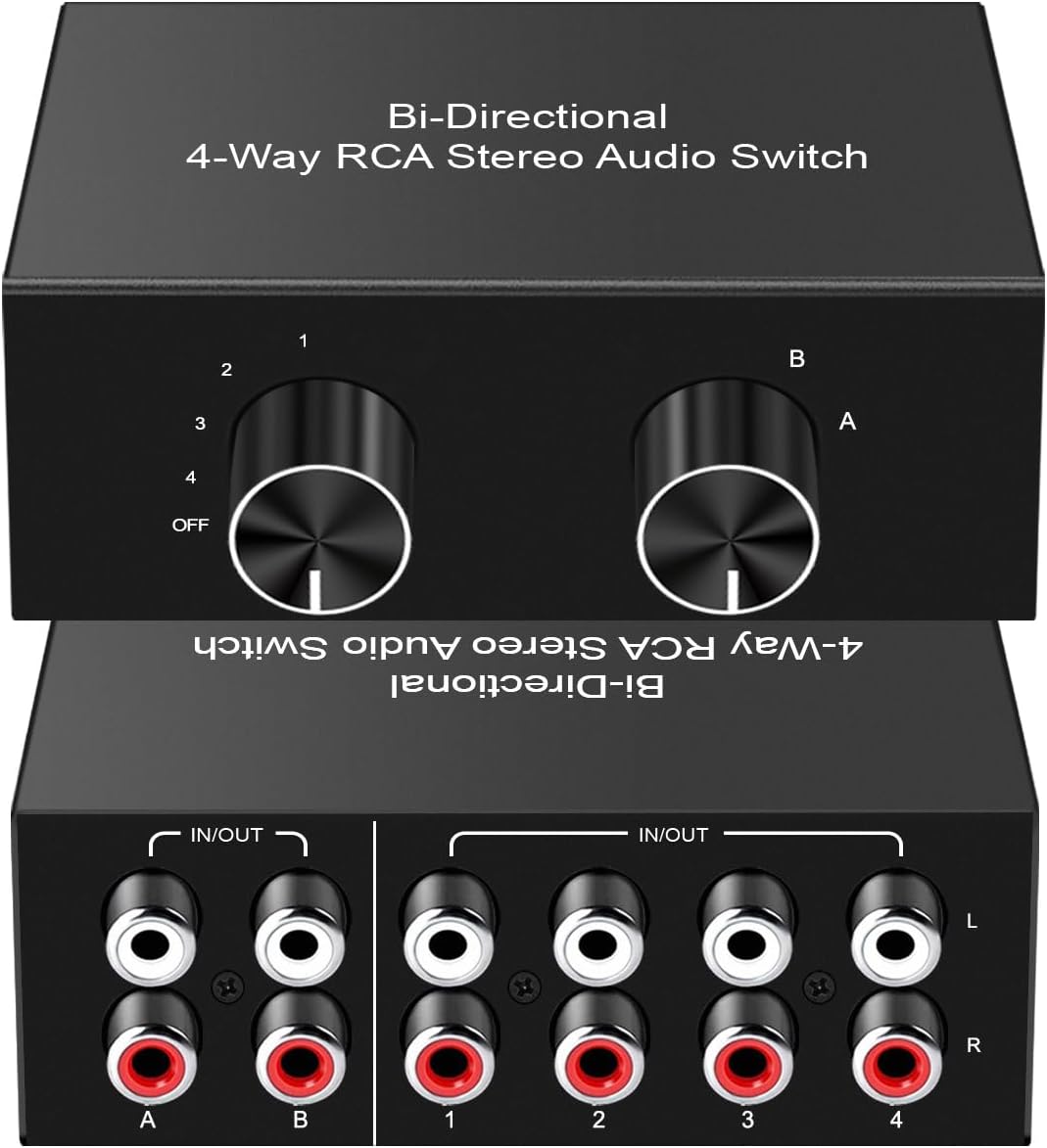 Y.D.F 4-Way Bi-Directional RCA Switch, HiFi AV L/R Sound Channel 2 in 4 Out or
