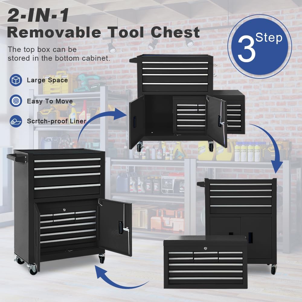 13-drawer rolling tool chest, 2 in 1 detachable, package contents