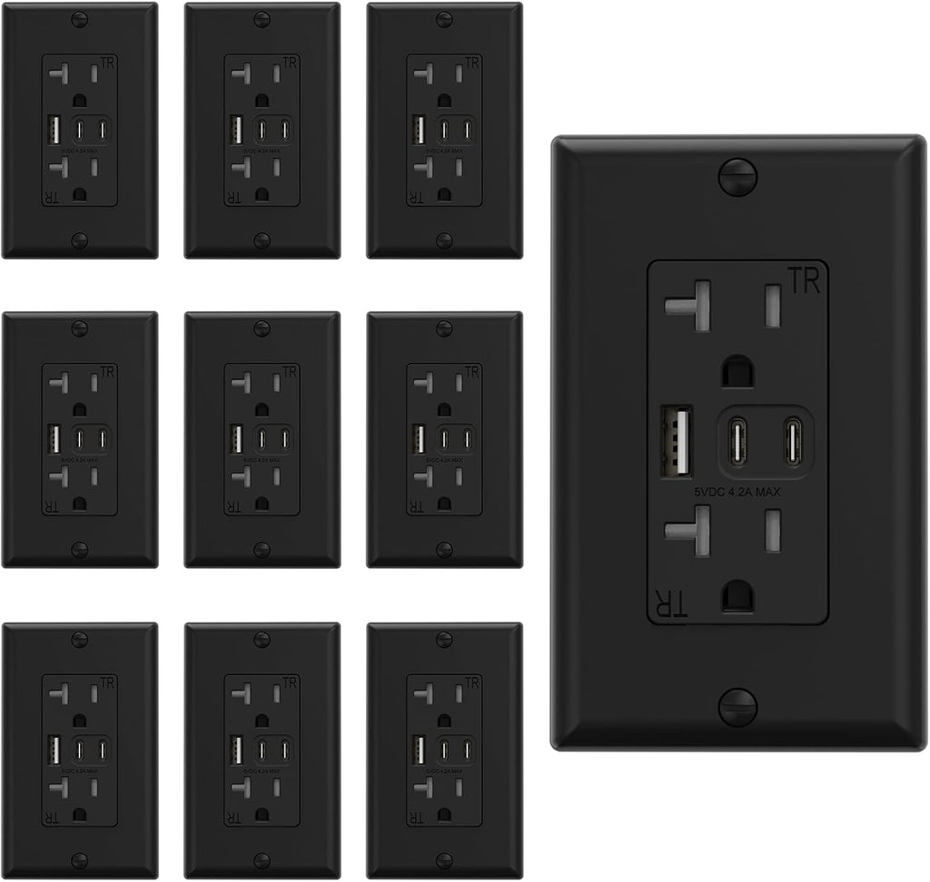 ELEGRP USB Outlets, 20 Amp Wall Outlet (10 Pack)