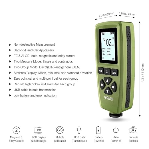 Mil Thickness Gauge, Coating Thickness Gauges, ERAY Paint Depth Gauge Meter