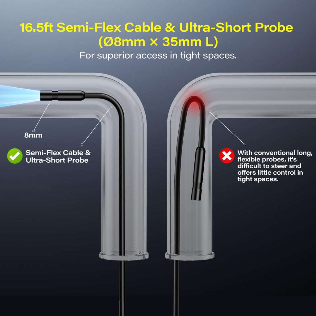 Borescope with Light, 1920P HD Endoscope Inspection Camera with 4.3" IPS Screen, 8mm Lens IP67 Waterproof with 8 LEDs, 16.5ft Semi-Rigid Snake Camera for Automotive Pipe Inspection