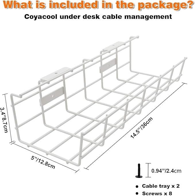 Under Desk Cable Management- 4 Pack Cord Organizer. Metal Wire Cable Management