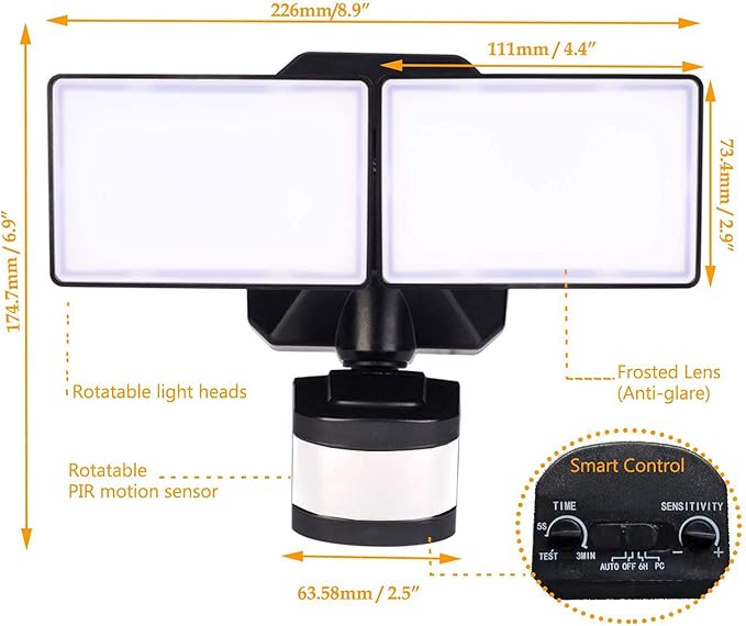 EMANER Motion Sensor Flood Light Dusk to Dawn, Outdoor LED Security Lights