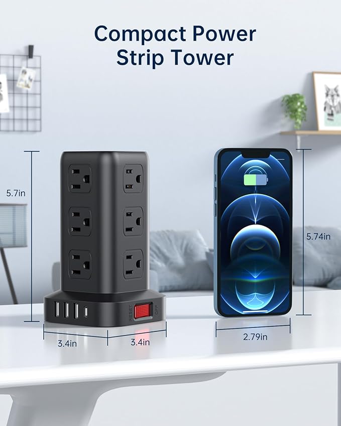 AnnTane Surge Protector Power Strip 10 FT Cord, Power Strip Tower