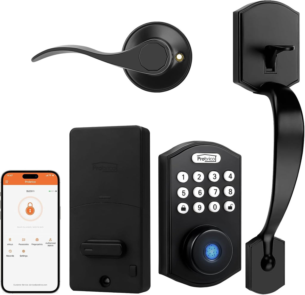Probrico Smart Keyless Entry Door Lock Smart Locks for Front Door, Keypad Door Lock with Handle Fingerprint Deadbolt with Handle