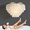 5 Tier Capiz Shell Chandelier, H16'' x D24'' Natural Shell Hanging Ceiling Light Fixtures Seashell Coastal Chandeliers for Living Room(More Additional Shell Parts Included) Gold