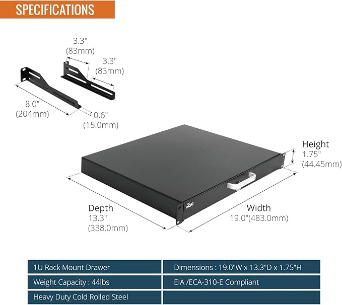 Tecmojo 1U Rack Drawer, Rack Mount Drawer