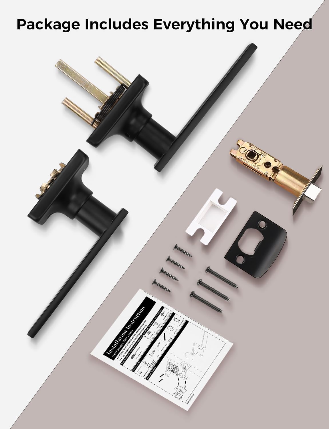 Mengico 5 Pack Door Handle,Black Door Lever Handle,Door Handles Interior Passage Lock(for Hallway&Close)