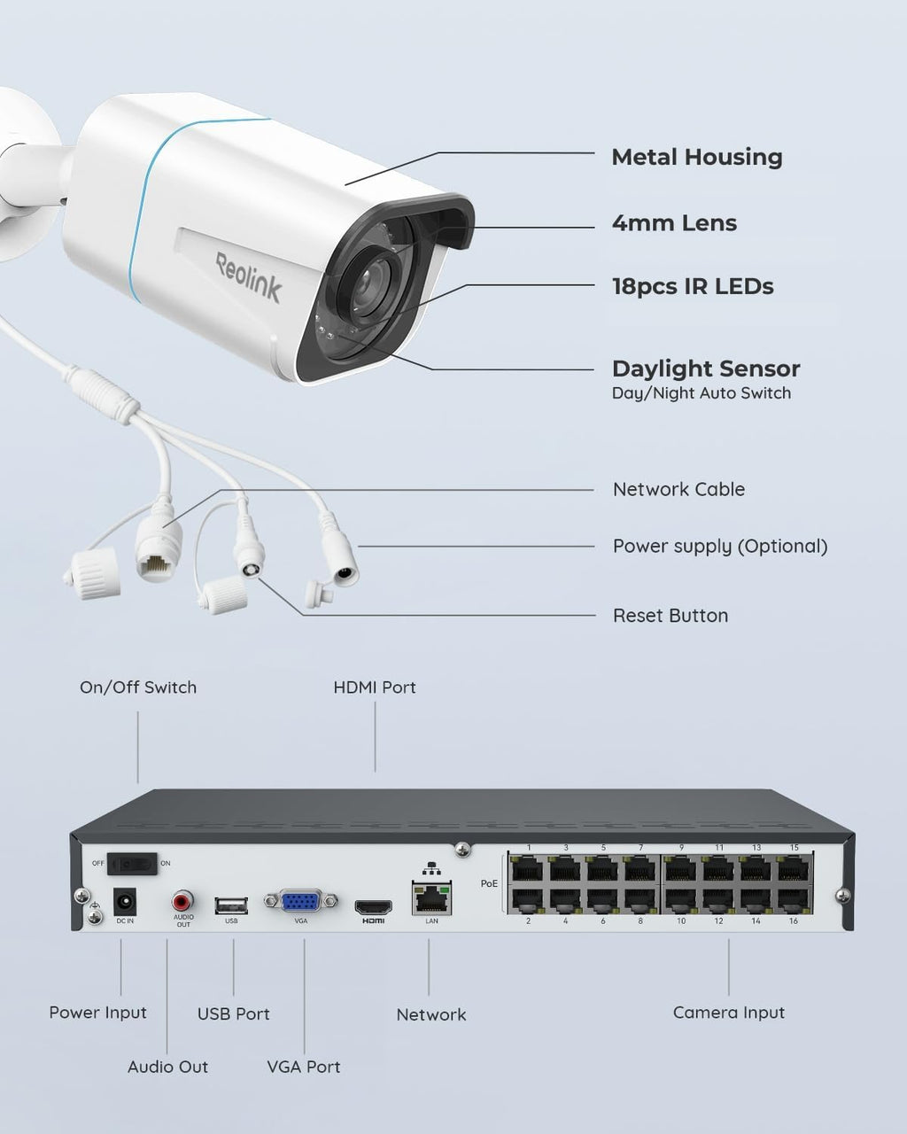 reolink 16ch 4k security bullet camera system with, view 9