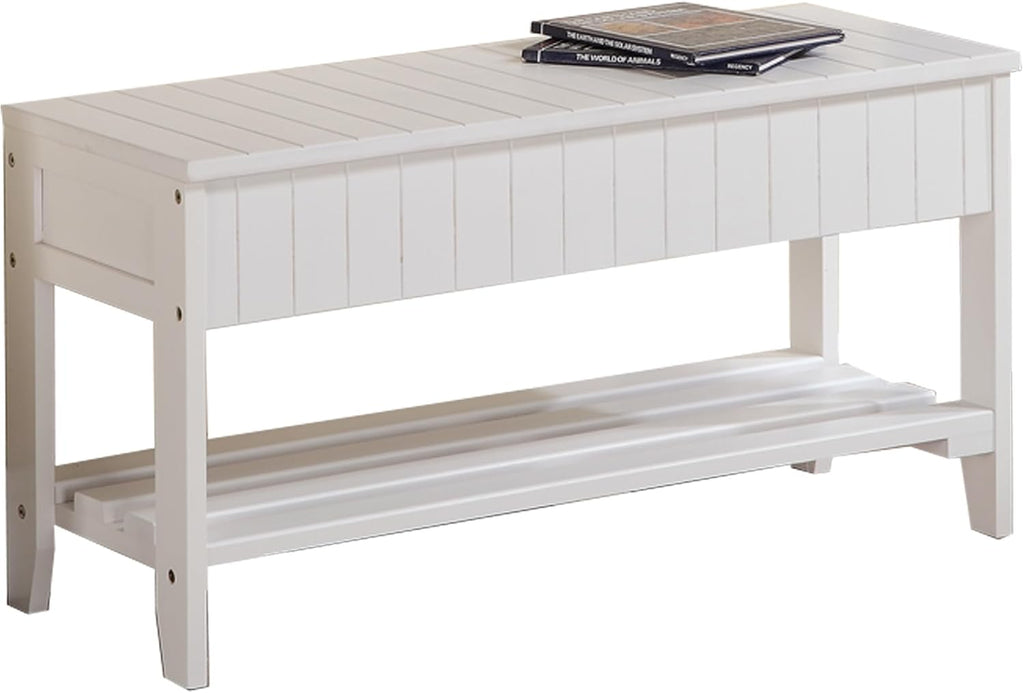 Roundhill Furniture Quality Solid Wood Shoe Bench with Storage, White