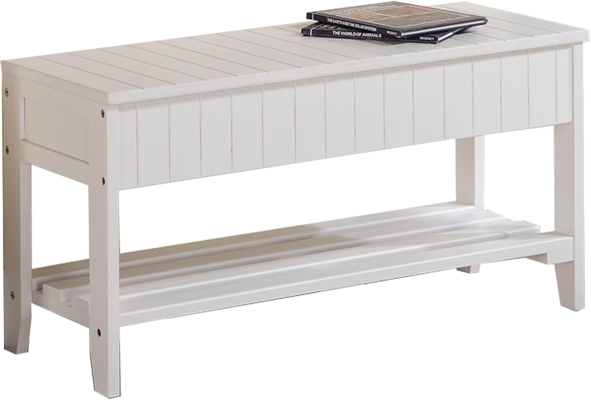 Roundhill Furniture Quality Solid Wood Shoe Bench with Storage, White
