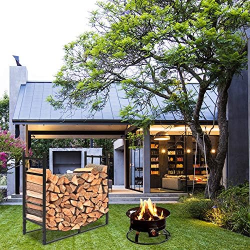 Outvita 3FT Firewood Log Rack, Iron Lumber Storage Holder, Wood Pile Stacker Organizer for Indoor Outdoor Fireplace Fire Stove Pit with Kindling Holder Black