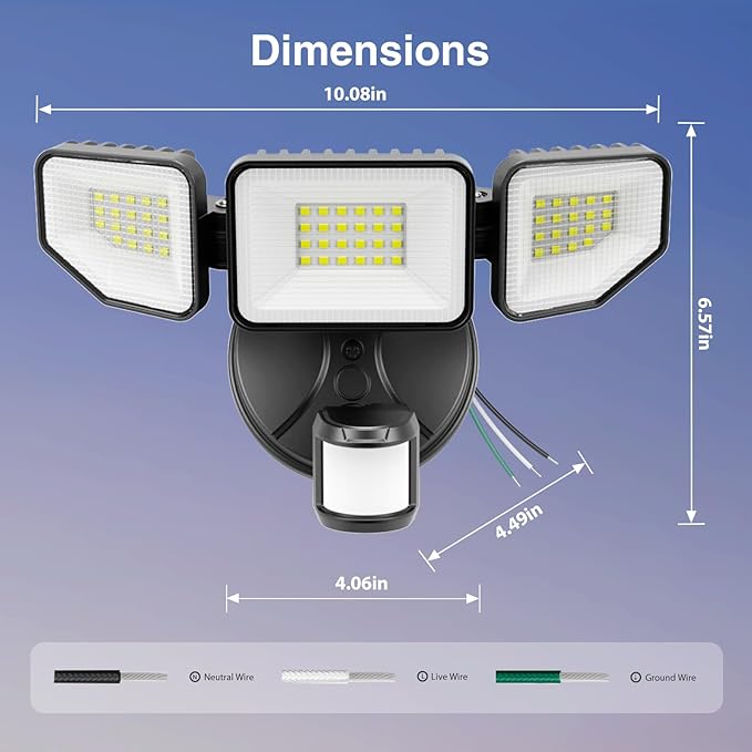 Meloght 65W 6500LM Flood Lights Outdoor Motion Sensor, Hardwired Security