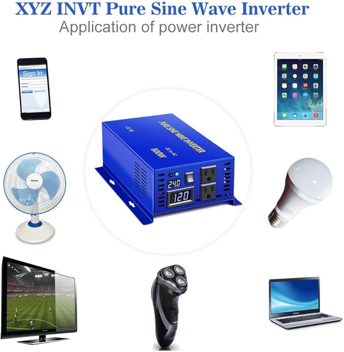 XYZ INVT 800 Watt Pure Sine Wave Inverter 24V DC to 110V 120V AC, 800W Power