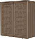 HOMSPARK Indoor/Outdoor Storage Cabinet with Doors and Shelf, 34”x16”x36” HDPE Plastic Storage Box for Patio, Balcony, Multi-Purpose for Tools, Brown