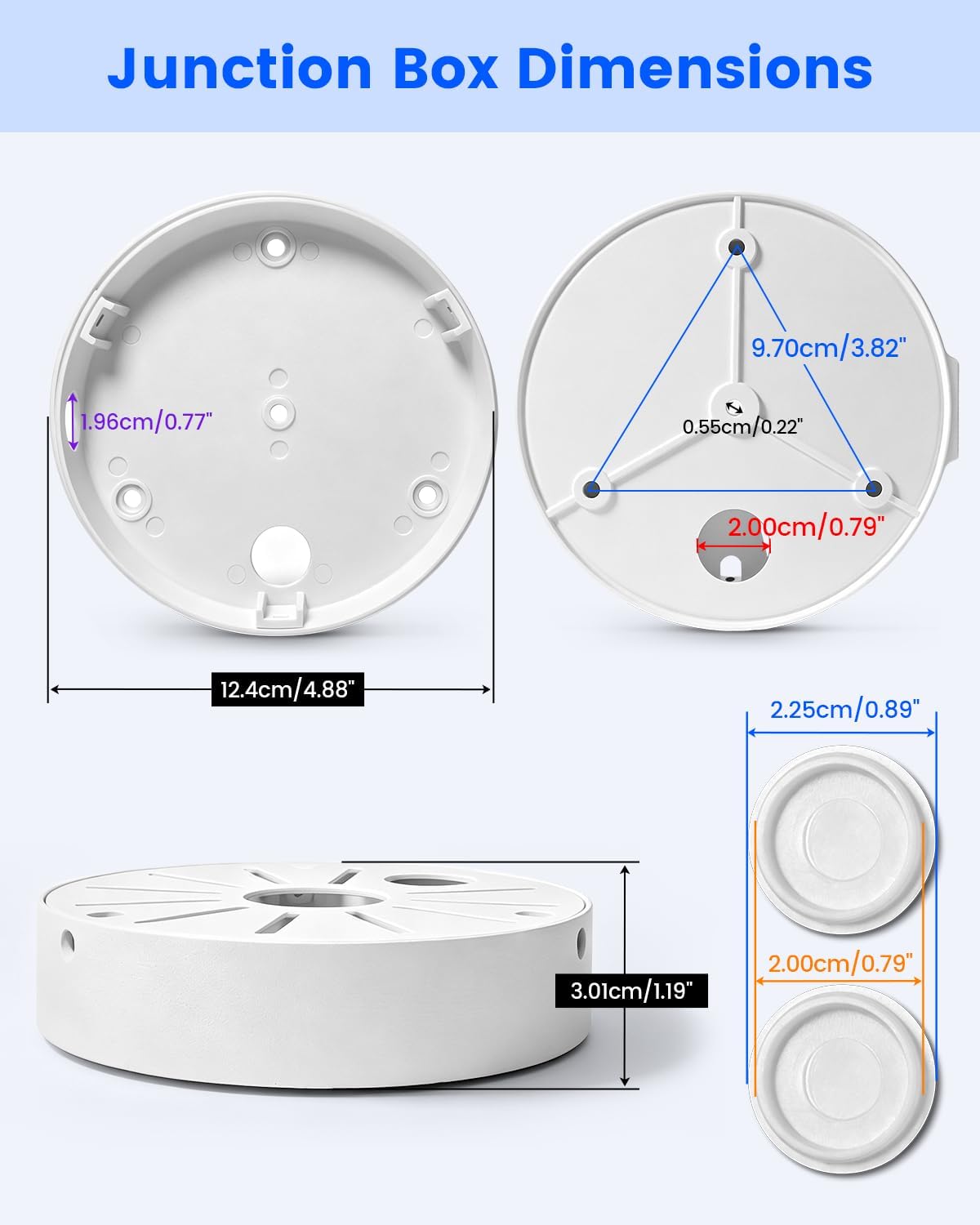 metal security camera junction box, cable concealment base on a desk or shelf