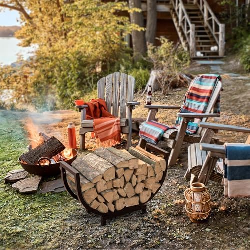 Dicasser Firewood Rack Outdoor and Indoor Firewood Storage, 24 INCH Double Coated Fire Wood Organizer, Waterproof Rustproof Stable Log Holder and Fireplace Decor, Bronze