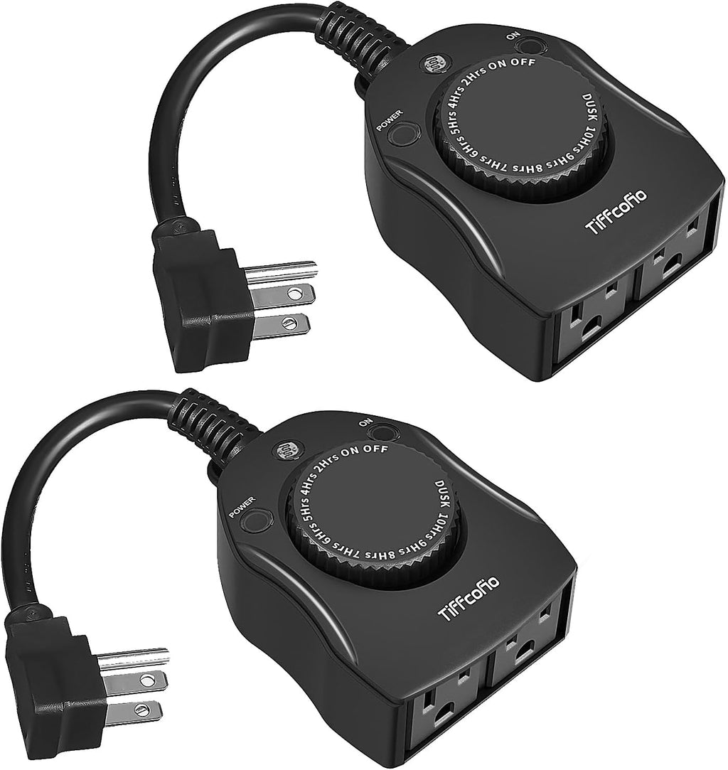 TiFFCOFiO Outdoor Christmas Light Timer, Dusk to Dawn Sensor Countdown (2 Pack)