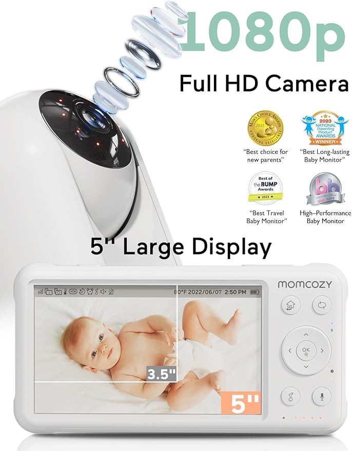 Momcozy Baby Monitor with 2 Cameras 5’’ 1080P Split Screen Video Baby Monitor
