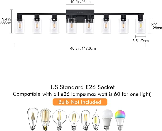 8 Light Bathroom Vanity Light, Matte Black Bathroom Vanity Lights Over Mirror